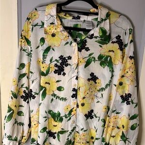 Sag Harbor Women's Button Down Shirt - Yellow and Green Floral